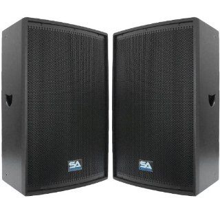 Seismic Audio   Pair of 15" Pro Audio PA/DJ Speakers   Black Textured Painted   Flyware for hanging   Monitors   Pole Mountable Musical Instruments