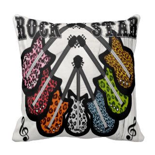 Guitars ROCK STAR Leopard Print Throw Pillow