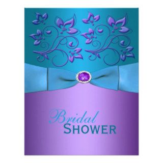Purple, Turquoise Floral Bridal Shower Invite
