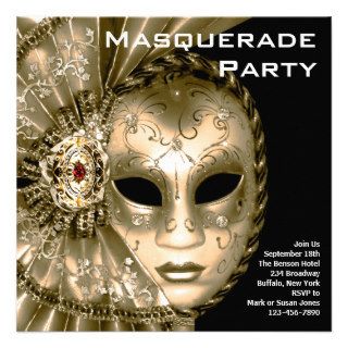 Elegant Black and Gold Masquerade Party Custom Invites