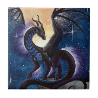 Black Dragon with Night Sky by Carla Morrow Ceramic Tile