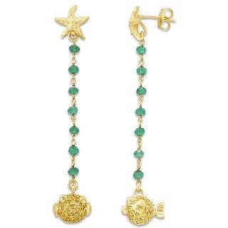 Starfish & Pufferfish Earrings in 18K Gold over Sterling Silver Dangle Earrings Jewelry