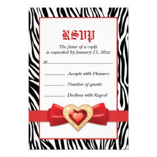 Black white zebra print & red jewel wedding RSVP Custom Announcement