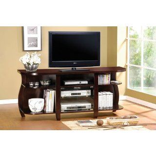 TV Console with Glass Doors in Cappuccino Finish   Television Stands