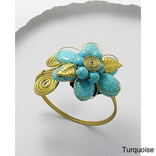 Brass Nature Loving Turquoise/ Onyx/ Carnelian/ Amethyst Adjustable Cuff Bracelet (Thailand) Bracelets