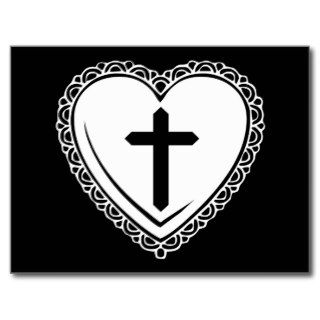 Gothic Heart & Cross Postcard (Black & White)