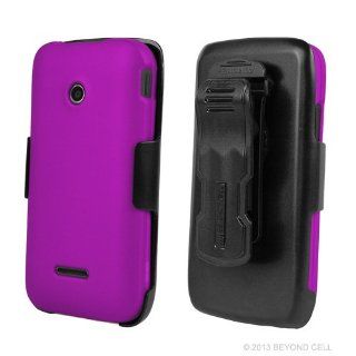 MINITURTLE, 3 in 1 Slim Fit Rubber Feel 2 Piece Snap On Hard Phone Case Cover, Swiveling Holster Belt Clip, and Clear Screen Protector Film Combo Set for Android Smartphone Huawei Inspira H867G Prepaid /Straight Talk and Prism 2 II /T Mobile (Purple) Cell