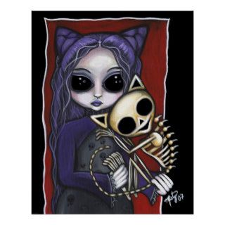 Gothic big eye girl skeleton cat fantasy POSTER