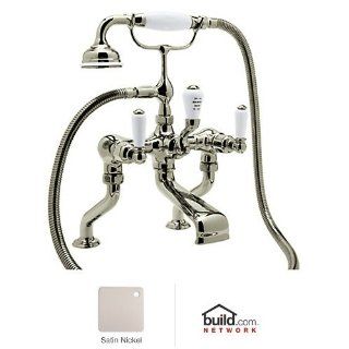 Rohl U.3500L/1 STN Perrin and Rowe Deck Mount Tub Filler Cradle Hose Extended Pillar Unions and Metal Lever Handles, Satin Nickel   Bathtub And Showerhead Faucet Systems  