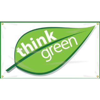 Accuform Signs MBR468 Reinforced Vinyl Motivational Safety Banner "THINK GREEN" with Metal Grommets and Leaf Graphic, 28" Width x 4' Length, White on Green Industrial Warning Signs