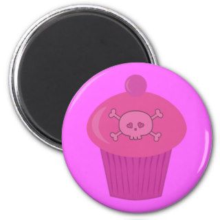 Cute Pink Cartoon Cupcake & Skull Magnets