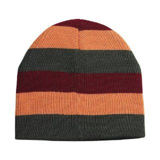 Winter Multi Stripe Beanie Knit Hat olive Orange 