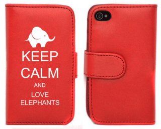 Red Apple iPhone 5 5S 5LP453 Leather Wallet Case Cover Keep Calm and Love Elephants Cell Phones & Accessories