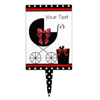 Carriage Red Black Baby Shower Cake Topper