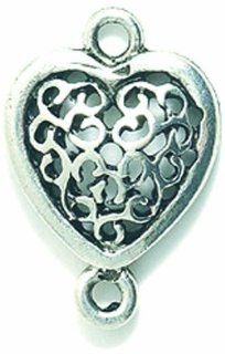 Shipwreck Beads Pewter Heart with Filigree Connector, 13 by 19mm, Metallic, Silver, 5 Piece