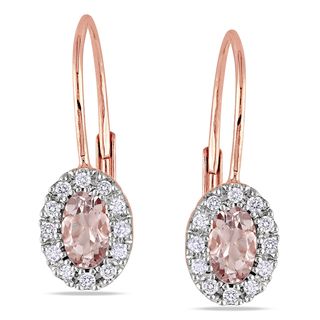 Miadora 10k Rose Gold Morganite 1/8ct TDW Diamond Earrings (H I, I2 I3) Miadora Gemstone Earrings