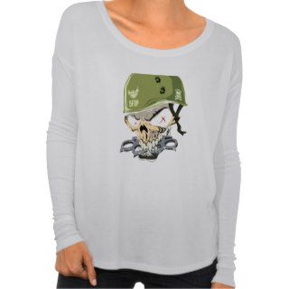 Awesome military skull biting on brass knuckles t shirt