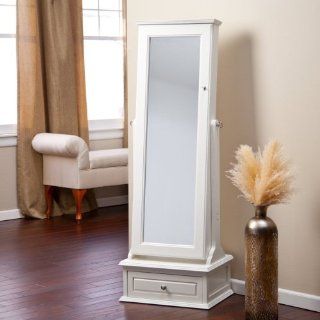 Belham Living Removable Decorative Top Locking Mirrored Cheval Jewelry Armoire   Off White     Armoire Cheval Mirror With Drawers