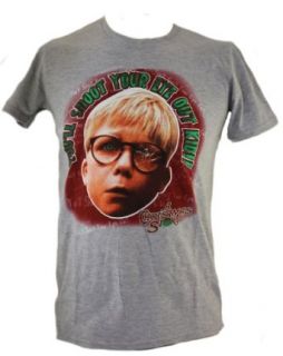 A Christmas Story Mens T Shirt   Ralphie Face "You'll Shoot Your Eye Out" on Gray Clothing