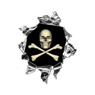 Mini Ripped Torn Metal Decal with Skull and Cross Bones  REFLECTIVE Automotive