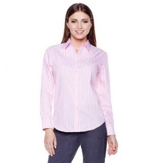 Jones New York Womens Basic Shirt w/ Pleats At Cuffs French Pink/White XL (Women's 16 18) Fashion T Shirts