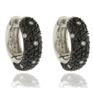 Dolce Giavonna Silver Overlay Cubic Zirconia Black and White Dotted Hoop Earrings Dolce Giavonna Cubic Zirconia Earrings