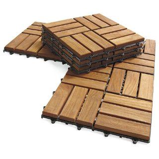 Le Click Interlocking Floor Tiles (Honey Brown) (1"H x 12"W x 12"D)   Wood Composite Decking Planks