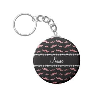 Personalized name light pink glitter mustaches key chain