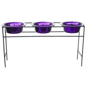 Platinum Pets 4 Cup Wrought Iron Triple Modern Diner Cat/Puppy Stand with Extra Wide Rimmed Bowls in Purple TMDS32PUR