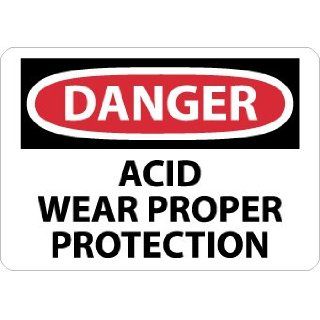 NMC D474AB OSHA Sign, Legend "DANGER   ACID WEAR PROPER PROTECTION", 14" Length x 10" Height, 0.040 Aluminum, Black/Red on White Industrial Warning Signs