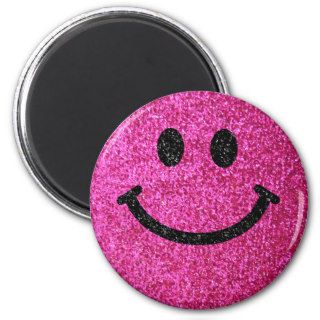 Hot pink faux glitter smiley face fridge magnets