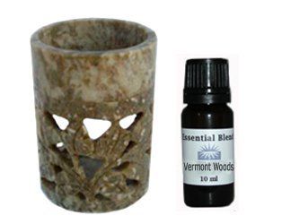 Earth Tone Soapstone Aromatherapy Oil Burner Diffuser Set with Vermont Woods Essential Oil Health & Personal Care