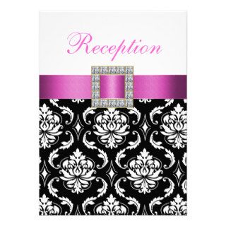 Pink Black White Damask Wedding Reception Card Custom Invitations