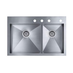KOHLER Vault Undermount Stainless Steel 33x22x9.3125 4 Hole Double Bowl Kitchen Sink K RH3823 4 NA
