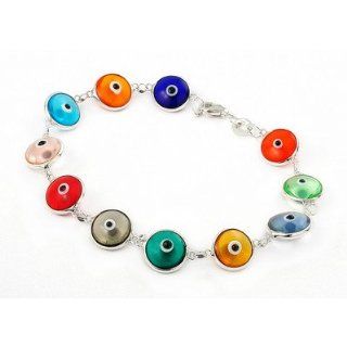 Glass Eye Link Bracelet Gemstone Color Multi Transparent Jewelry