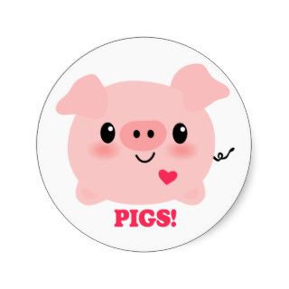 Kawaii I Love Pigs Round Sticker