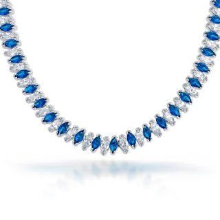 Bling Jewelry Sapphire Color Marquise CZ Bridal Tennis Necklace 925 Silver 18in Jewelry