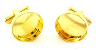 50 X Gold Tone Round Recessed Cufflink Backs Setting 16mm Pad DIY Findings Cuff Links Jewelry