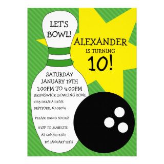 Lime Green Bowling Bash Bowling Birthday Party Announcement