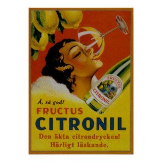 Citronil ~ Vintage Swedish Fruit Drink Ad Posters