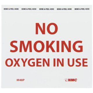 NMC M48P No Smoking Sign, Legend "NO SMOKING OXYGEN IN USE", 6" Length x 5" Height, Pressure Sensitive Vinyl, Red on White