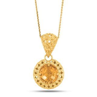 Mesh Style Pendant With Citrine In 14K Gold   18" Chain Pendant Necklaces Jewelry