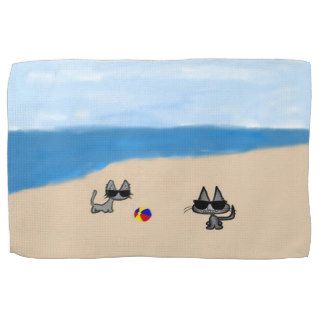 Cute Cats Playing At The Beach Hand Towel