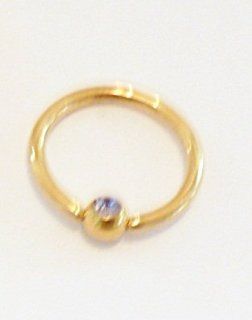 14K Gold Plated Nipple / Captive Bead Ring (CBR) w/ Tanzanite CZ Ball 16 Gauge 3/8" Diameter Body Jewelry 
