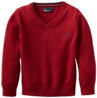 Fred Perry Boys 2 7 Kids V Neck Sweater, Deep Red/Grey Marl/Blue Granite, 2/3 Clothing