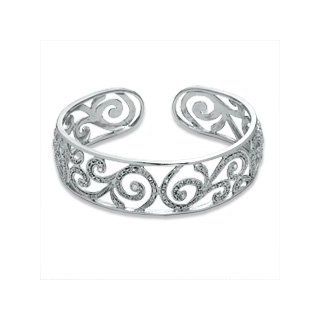 Diamond Accent Scroll Cuff Bangle in Sterling Silver   7.25"SS/DIAMOND BRACELETS Jewelry