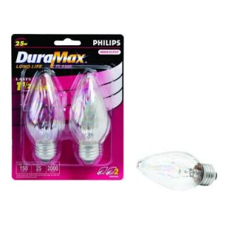 Philips Duramax 25 Watt Incandescent F15 Flame Iridescent Light Bulb (2 Pack) 168393