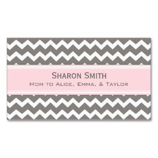 Pink Grey Chevron Retro Mom Calling Cards Business Card