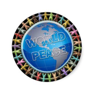 WORLD PEACE HANDS AROUND THE WORLD ROUND STICKER