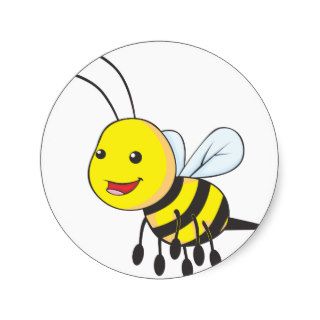 Happy Flying Bee Insect Round Stickers